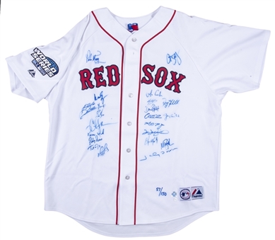 2004 Boston Red Sox Team Signed Replica Home Jersey With 22 Signatures Including Pedro Martinez, David Ortiz & Curt Schilling - LE 57/150 (JSA)